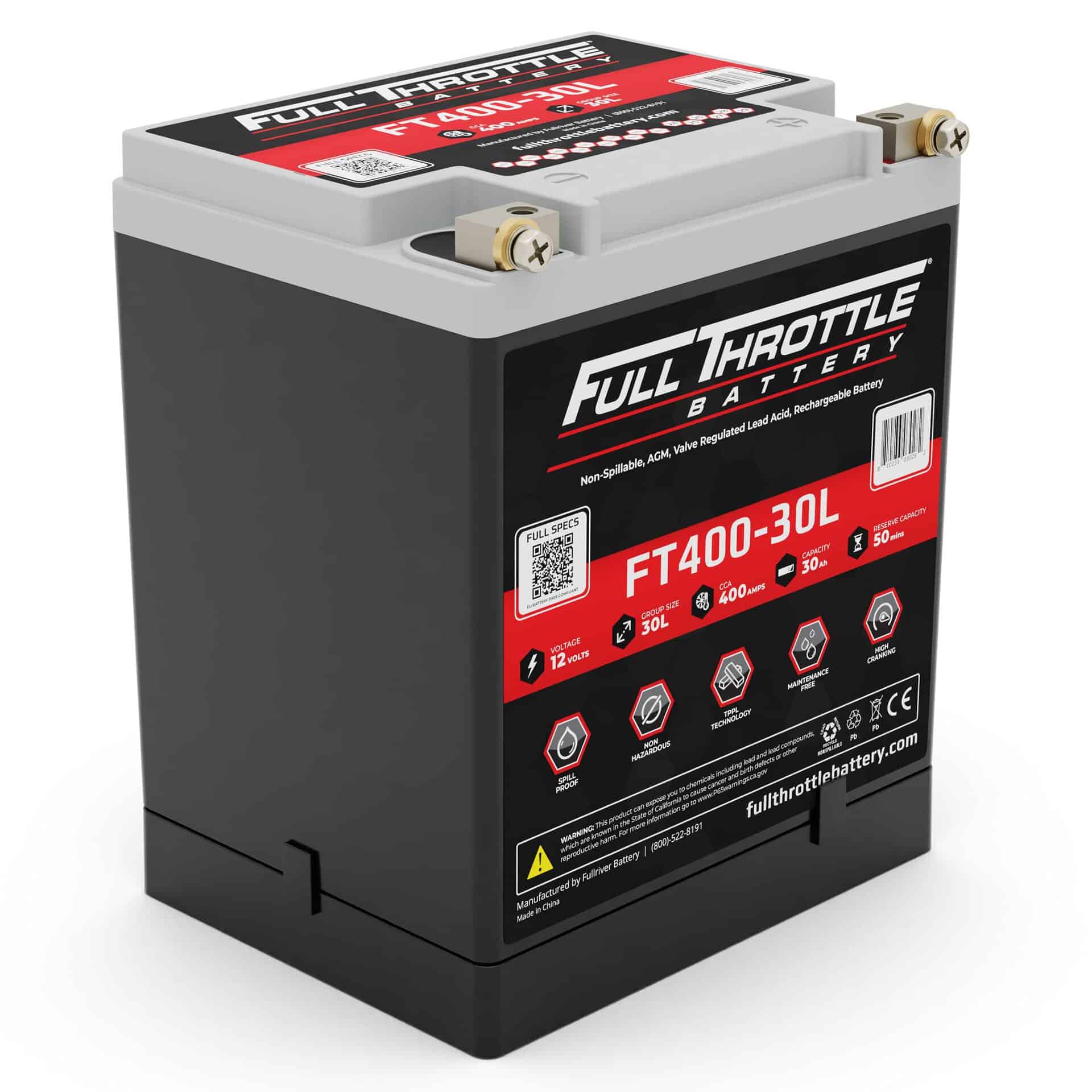 Full Throttle Battery FT400-30L AGM Powersports Battery