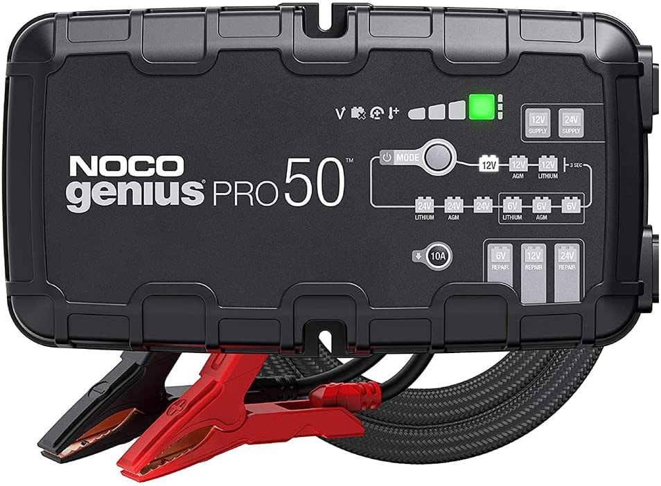 NOCO GENIUSPRO50, 50A Smart Car Battery Charger, 6V, 12V and 24V Portable Automotive Charger, Battery Maintainer, Trickle Charger and Desulfator for