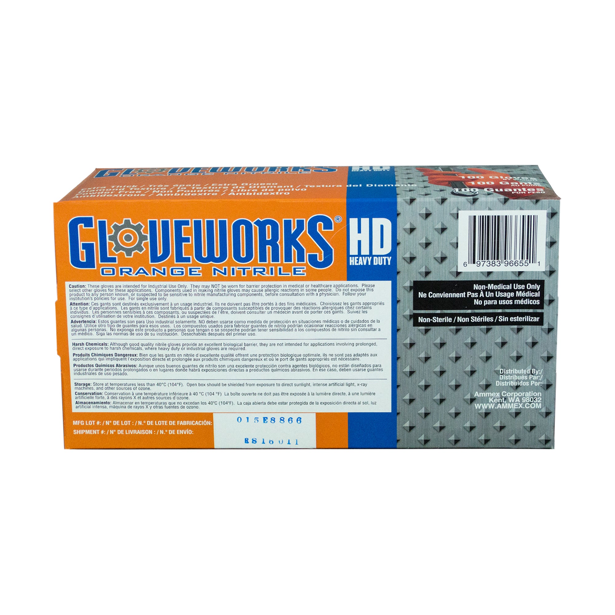 GLOVEWORKS HD Industrial Orange Nitrile Gloves with Raised Diamond Texture  Grip, Box of 100, 8 Mil, Size Small, Latex Free, Powder Free, Textured